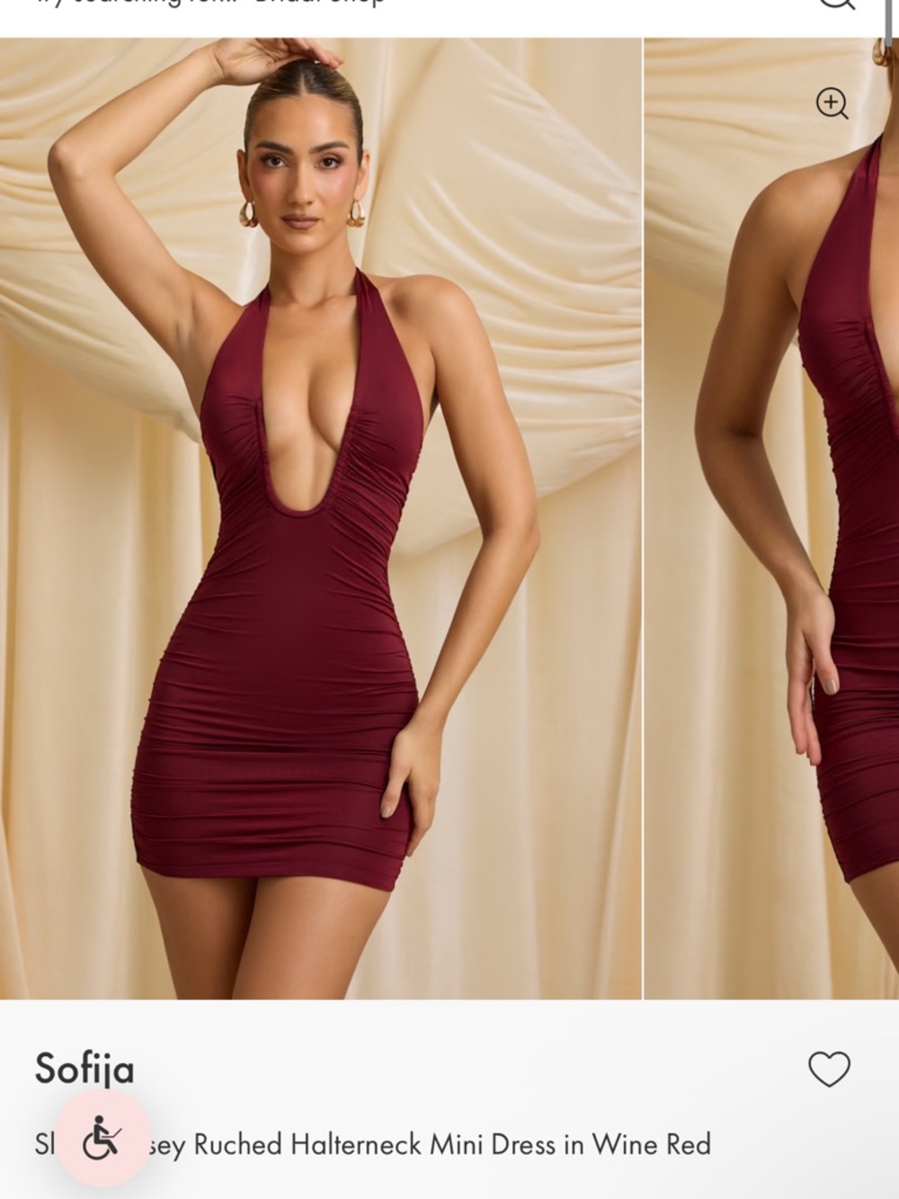 Oh Polly Wine Red Ruched Halterneck Bodycon Mini